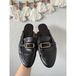 TORY BURCH Georgia Slip On Backless Loafer Black Logo Minimalist Modest Size 10